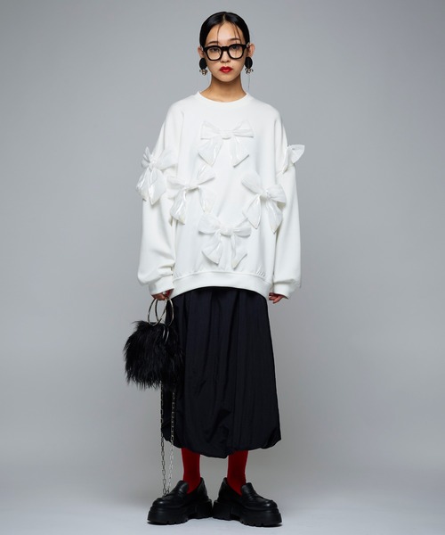 Narcissus（ナルシス）の「【Narcissus】リボンスウェット（スウェット・レディース・ブラック/ホワイト・FREE）」の3枚目の写真