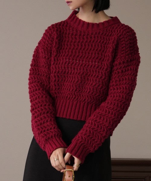 IAMUSE(アイアミューズ)の「ざっくりボリュームニット S0814【IAMUSE】(ニット/セーター・レディース・ブルー/アイボリー/レッド・FREE)」の1枚目の写真