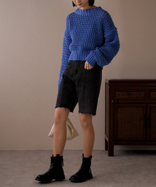 IAMUSE(アイアミューズ)の「ざっくりボリュームニット S0814【IAMUSE】(ニット/セーター・レディース・ブルー/アイボリー/レッド・FREE)」の7枚目の写真