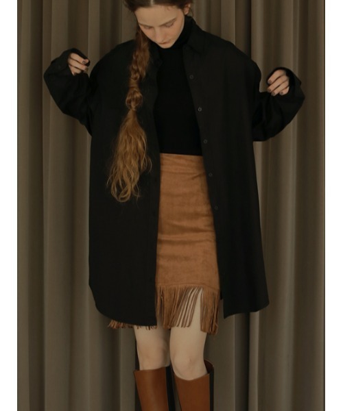 AMAIL(アマイル)の「Suede furi skirt(スカート・レディース・ブラック/ライトブラウン・FREE)」の5枚目の写真
