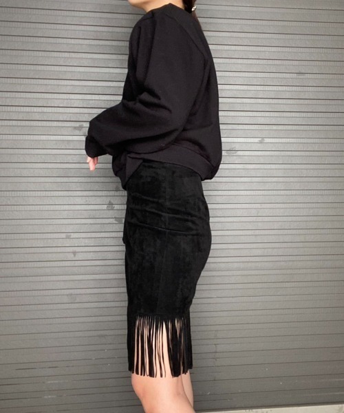 AMAIL(アマイル)の「Suede furi skirt(スカート・レディース・ブラック/ライトブラウン・FREE)」の13枚目の写真