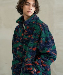 revo. 総柄ボア スタンド ジップアップ ジャケット 韓国 ストリート ファッション