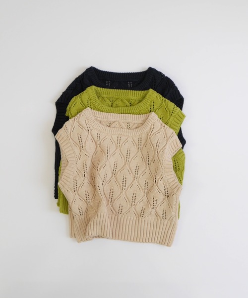 MAKE YOUR DAY（メイクユアデイ）の「リーフ柄ニットベスト■80～140cm（ベスト・キッズ・アイボリー/ネイビー/ライム・90/100/110/120/130/140）」の14枚目の写真