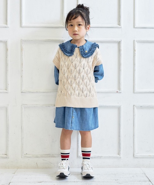 MAKE YOUR DAY（メイクユアデイ）の「リーフ柄ニットベスト■80～140cm（ベスト・キッズ・アイボリー/ネイビー/ライム・90/100/110/120/130/140）」の5枚目の写真