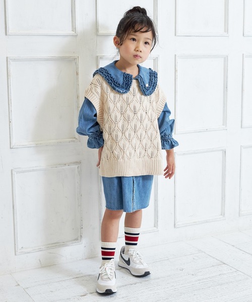 MAKE YOUR DAY（メイクユアデイ）の「リーフ柄ニットベスト■80～140cm（ベスト・キッズ・アイボリー/ネイビー/ライム・90/100/110/120/130/140）」の6枚目の写真