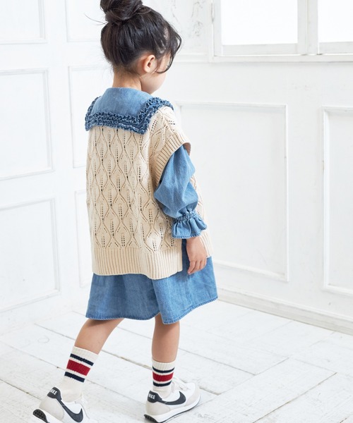 MAKE YOUR DAY（メイクユアデイ）の「リーフ柄ニットベスト■80～140cm（ベスト・キッズ・アイボリー/ネイビー/ライム・90/100/110/120/130/140）」の7枚目の写真