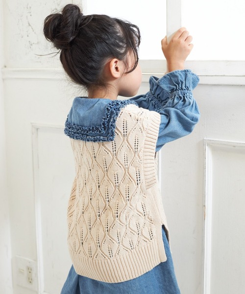 MAKE YOUR DAY（メイクユアデイ）の「リーフ柄ニットベスト■80～140cm（ベスト・キッズ・アイボリー/ネイビー/ライム・90/100/110/120/130/140）」の4枚目の写真