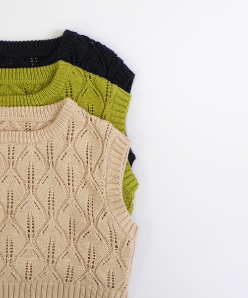 MAKE YOUR DAY（メイクユアデイ）の「リーフ柄ニットベスト■80～140cm（ベスト・キッズ・アイボリー/ネイビー/ライム・90/100/110/120/130/140）」の13枚目の写真