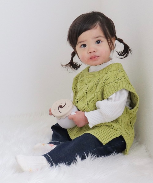 MAKE YOUR DAY（メイクユアデイ）の「リーフ柄ニットベスト■80～140cm（ベスト・キッズ・アイボリー/ネイビー/ライム・90/100/110/120/130/140）」の20枚目の写真