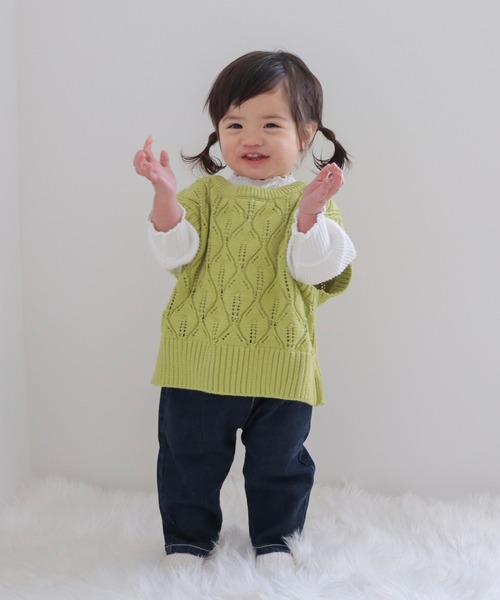 MAKE YOUR DAY（メイクユアデイ）の「リーフ柄ニットベスト■80～140cm（ベスト・キッズ・アイボリー/ネイビー/ライム・90/100/110/120/130/140）」の22枚目の写真