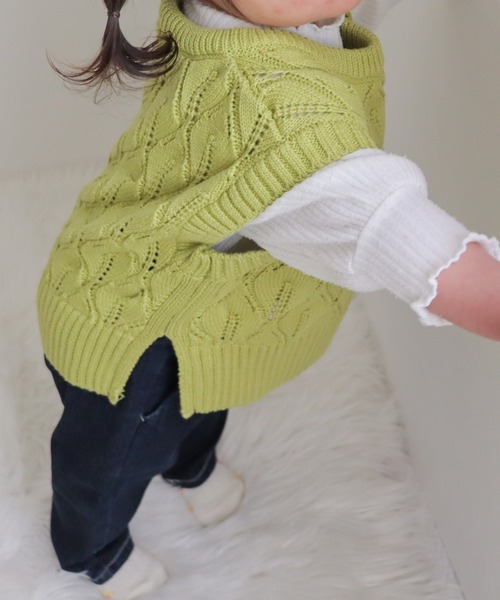 MAKE YOUR DAY（メイクユアデイ）の「リーフ柄ニットベスト■80～140cm（ベスト・キッズ・アイボリー/ネイビー/ライム・90/100/110/120/130/140）」の21枚目の写真