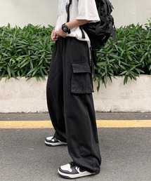 ルーズシルエット 裾ドローコード ワイドストレートイージーカーゴパンツ
