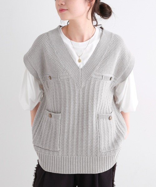 PUAL CE CIN（ピュアルセシン）の「【Du noir】ニットジャガードベスト（ベスト・レディース・ブラック/ライトグレー・FREE）」の2枚目の写真