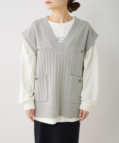 PUAL CE CIN（ピュアルセシン）の「【Du noir】ニットジャガードベスト（ベスト・レディース・ブラック/ライトグレー・FREE）」の10枚目の写真