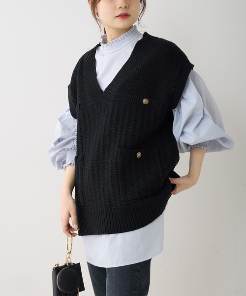 PUAL CE CIN（ピュアルセシン）の「【Du noir】ニットジャガードベスト（ベスト・レディース・ブラック/ライトグレー・FREE）」の3枚目の写真