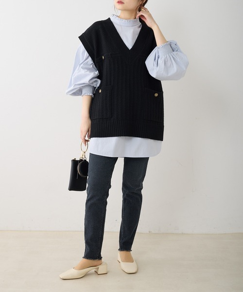 PUAL CE CIN（ピュアルセシン）の「【Du noir】ニットジャガードベスト（ベスト・レディース・ブラック/ライトグレー・FREE）」の4枚目の写真