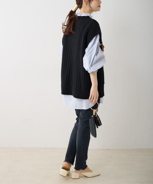 PUAL CE CIN（ピュアルセシン）の「【Du noir】ニットジャガードベスト（ベスト・レディース・ブラック/ライトグレー・FREE）」の5枚目の写真