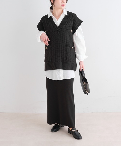 PUAL CE CIN（ピュアルセシン）の「【Du noir】ニットジャガードベスト（ベスト・レディース・ブラック/ライトグレー・FREE）」の9枚目の写真