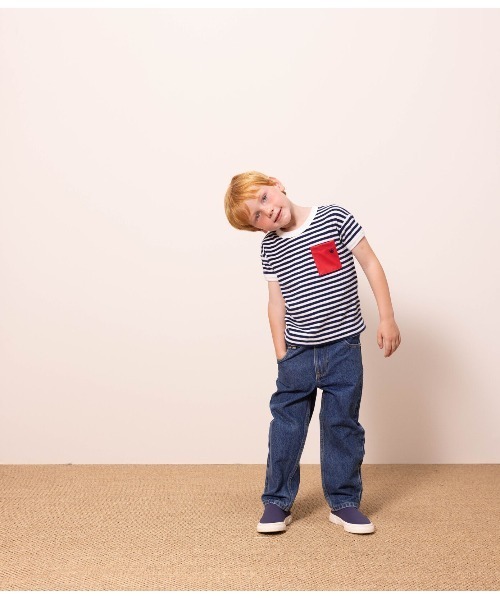 PETIT BATEAU（プチバトー）の「パイルボーダー半袖Ｔシャツ（Tシャツ/カットソー・キッズ・ネイビー・3YEAR/4YEAR/5YEAR）」の4枚目の写真