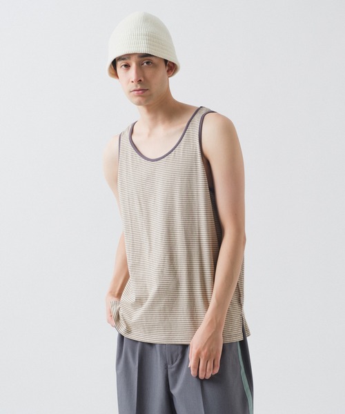 WHIMSIC（ウィムジック）の「【UNISEX/新色追加】マイクロボーダータンクトップ（タンクトップ・メンズ・ベージュ/パープル/ブラウン/オレンジ/ホワイト/チャコールグレー/ブルー・FREE）」の20枚目の写真