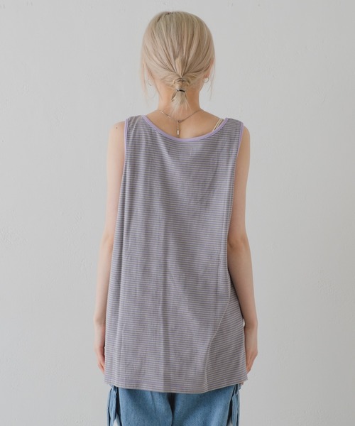 WHIMSIC（ウィムジック）の「【UNISEX/新色追加】マイクロボーダータンクトップ（タンクトップ・メンズ・ベージュ/パープル/ブラウン/オレンジ/ホワイト/チャコールグレー/ブルー・FREE）」の10枚目の写真