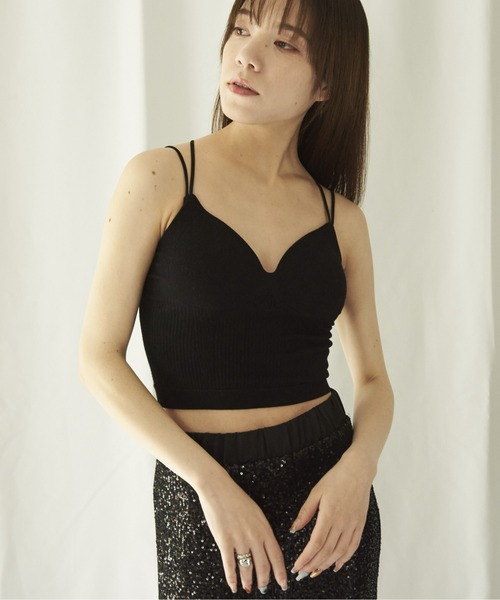 lit.Cy(リットシー)の「lit.Cy ニットモールドパッド付きキャミソール(キャミソール・レディース・ブラック/オフホワイト・FREE)」の1枚目の写真