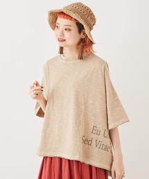 CUBE SUGAR（キューブシュガー）の「スラブ天竺カットソー脇プリントワイドTシャツ（Tシャツ/カットソー）」