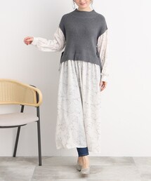 DRESKIP | 【大人なフラワープリント】異素材ドッキングワンピース(ワンピース)