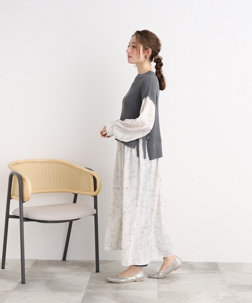 DRESKIP(ドレスキップ)の「◆【大人なフラワープリント】異素材ドッキングワンピース(ワンピース・レディース・ブラック/グレー系その他/ライトベージュ・02/03/04)」の9枚目の写真