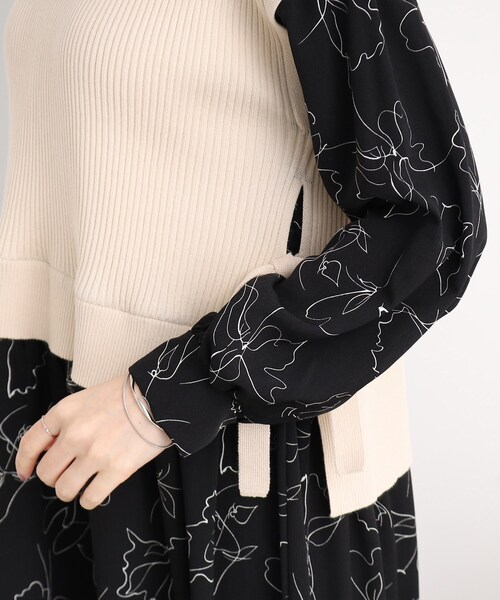 DRESKIP(ドレスキップ)の「◆【大人なフラワープリント】異素材ドッキングワンピース(ワンピース・レディース・ブラック/グレー系その他/ライトベージュ・02/03/04)」の6枚目の写真