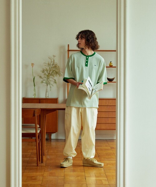 FREAK'S STORE（フリークスストア）の「TOWN CRAFT/タウンクラフト 別注 ピンボーダーヘンリーネック ショートスリーブTシャツ/半袖Tシャツ（Tシャツ/カットソー・メンズ・ホワイト/ブラック/ブルー/グリーン・MEDIUM/LARGE）」の5枚目の写真
