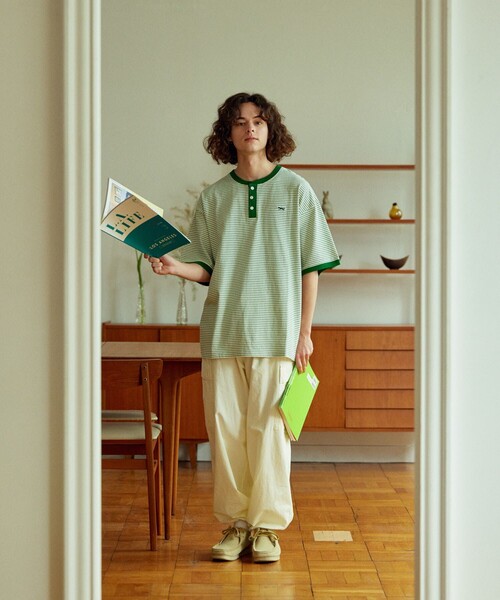 FREAK'S STORE（フリークスストア）の「TOWN CRAFT/タウンクラフト 別注 ピンボーダーヘンリーネック ショートスリーブTシャツ/半袖Tシャツ（Tシャツ/カットソー・メンズ・ホワイト/ブラック/ブルー/グリーン・MEDIUM/LARGE）」の7枚目の写真