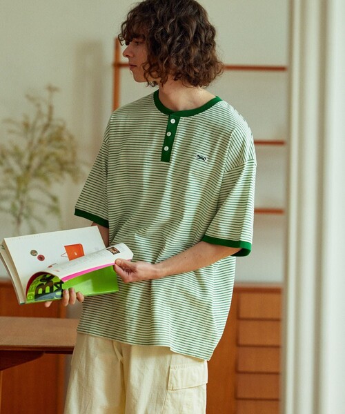 FREAK'S STORE（フリークスストア）の「TOWN CRAFT/タウンクラフト 別注 ピンボーダーヘンリーネック ショートスリーブTシャツ/半袖Tシャツ（Tシャツ/カットソー・メンズ・ホワイト/ブラック/ブルー/グリーン・MEDIUM/LARGE）」の9枚目の写真