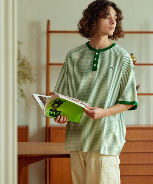 FREAK'S STORE（フリークスストア）の「TOWN CRAFT/タウンクラフト 別注 ピンボーダーヘンリーネック ショートスリーブTシャツ/半袖Tシャツ（Tシャツ/カットソー・メンズ・ホワイト/ブラック/ブルー/グリーン・MEDIUM/LARGE）」の10枚目の写真