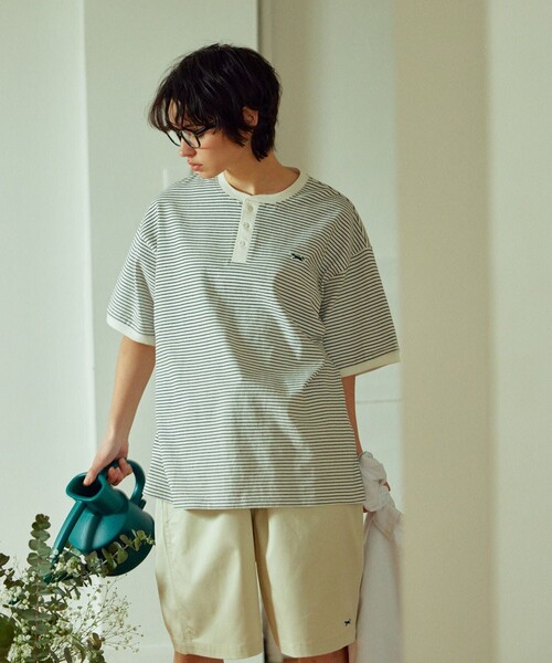 FREAK'S STORE（フリークスストア）の「TOWN CRAFT/タウンクラフト 別注 ピンボーダーヘンリーネック ショートスリーブTシャツ/半袖Tシャツ（Tシャツ/カットソー・メンズ・ホワイト/ブラック/ブルー/グリーン・MEDIUM/LARGE）」の19枚目の写真