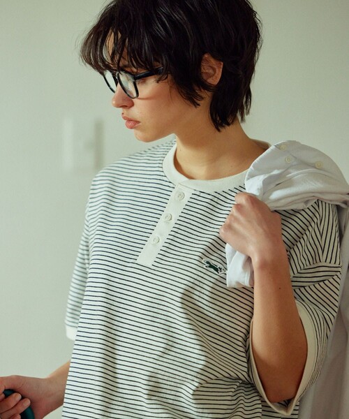 FREAK'S STORE（フリークスストア）の「TOWN CRAFT/タウンクラフト 別注 ピンボーダーヘンリーネック ショートスリーブTシャツ/半袖Tシャツ（Tシャツ/カットソー・メンズ・ホワイト/ブラック/ブルー/グリーン・MEDIUM/LARGE）」の22枚目の写真