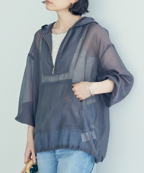 AMERICAN HOLIC(アメリカンホリック)の「アノラック型シアーシャツパーカー(シャツ/ブラウス・レディース・モカ/チャコールグレー・L/M)」の2枚目の写真