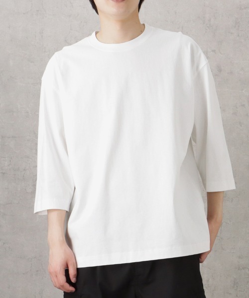 NAVY（ネイビー）の「U.S.コットン7分袖無地Tシャツ（Tシャツ/カットソー・メンズ・チャコール/グリーン/ホワイト/ブラック/ブラウン/ベージュ/ブルー/パープル・M/L/XL）」の2枚目の写真