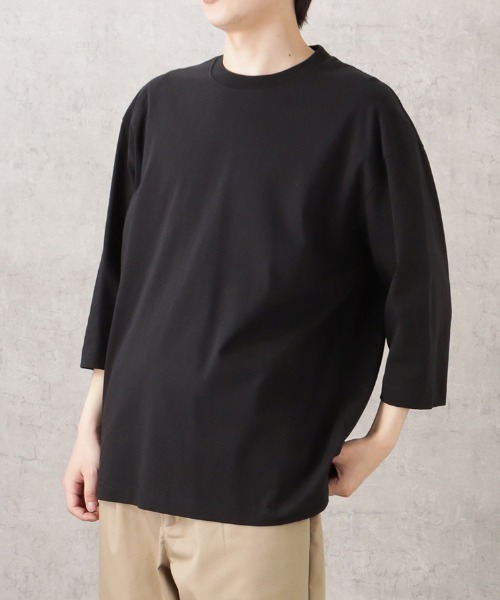 NAVY（ネイビー）の「U.S.コットン7分袖無地Tシャツ（Tシャツ/カットソー・メンズ・チャコール/グリーン/ホワイト/ブラック/ブラウン/ベージュ/ブルー/パープル・M/L/XL）」の3枚目の写真