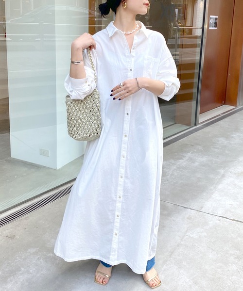 SHENERY（シーナリー）の「【低身長サイズあり】コットンマキシシャツドレス（ワンピース・レディース・パープル/オフホワイト/イエロー・36/38/34）」の4枚目の写真