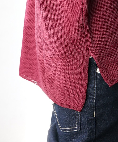 MinoriTY(マイノリティ)の「【MinoriTY】ビッグシルエットサマーニット クルーネック 5分袖/半袖 夏服 秋服 メンズ 無地 Tシャツ(ニット/セーター・メンズ・グリーン/グレイッシュベージュ/レッド/ブラック/ライトグレー・L/M/S)」の9枚目の写真