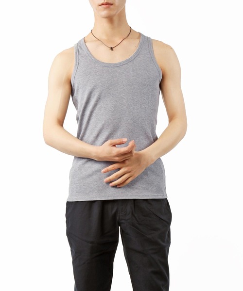 TopIsm(トップイズム)の「テレコ無地 タンクトップ(タンクトップ・メンズ・オフホワイト/杢グレー/ブラック/バーガンディー/ネイビー・M/L/LL)」の10枚目の写真