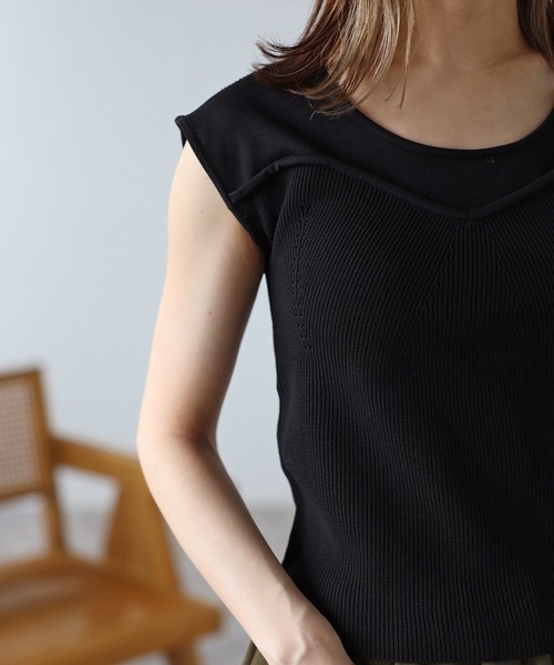 Bonjour Sagan（ボンジュールサガン）の「ビスチェ風サマーニットプルオーバー（Tシャツ/カットソー・レディース・アイボリー/ブラック/ネイビー系・FREE）」の15枚目の写真