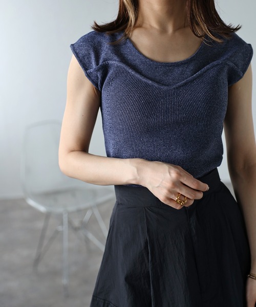 Bonjour Sagan（ボンジュールサガン）の「ビスチェ風サマーニットプルオーバー（Tシャツ/カットソー・レディース・アイボリー/ブラック/ネイビー系・FREE）」の22枚目の写真