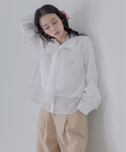 Eimee Law(エイミーロウ)の「ボウタイカフスレースブラウス(シャツ/ブラウス・レディース・オフホワイト/ブラック/グレー系/ホワイト系/ブラック系/サックスブルー・38/FREE)」の3枚目の写真