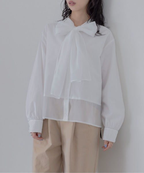 Eimee Law(エイミーロウ)の「ボウタイカフスレースブラウス(シャツ/ブラウス・レディース・オフホワイト/ブラック/グレー系/ホワイト系/ブラック系/サックスブルー・38/FREE)」の10枚目の写真