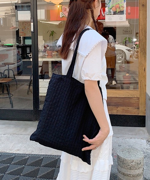 HALEY PESCA（ヘーリーペスカ）の「HALEY PESCA/【A4収納可】パステルカラー　チェックトートバッグ（トートバッグ・レディース・ブラック/グリーン/パープル/イエロー/ピンク・FREE）」の6枚目の写真