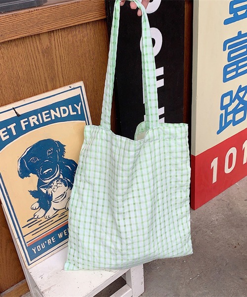 HALEY PESCA（ヘーリーペスカ）の「HALEY PESCA/【A4収納可】パステルカラー　チェックトートバッグ（トートバッグ・レディース・ブラック/グリーン/パープル/イエロー/ピンク・FREE）」の9枚目の写真