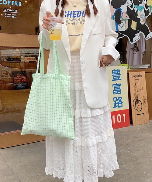 HALEY PESCA（ヘーリーペスカ）の「HALEY PESCA/【A4収納可】パステルカラー　チェックトートバッグ（トートバッグ・レディース・ブラック/グリーン/パープル/イエロー/ピンク・FREE）」の10枚目の写真