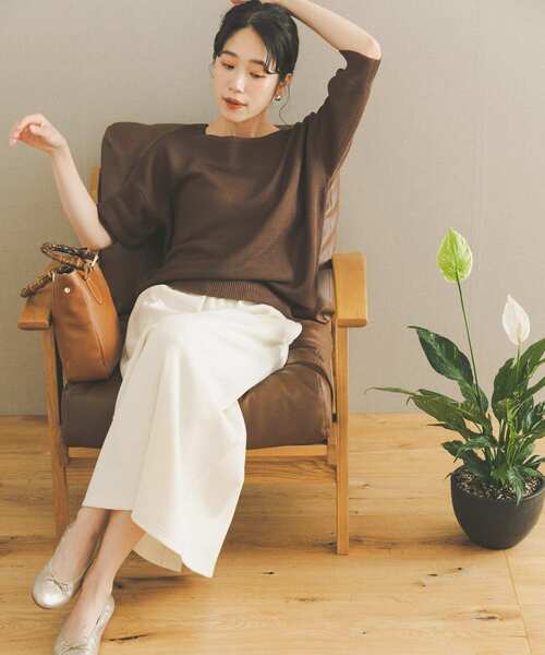 URBAN RESEARCH DOORS(アーバンリサーチドアーズ)の「『UR GREEN』リブカットストレートスカート(スカート・レディース・アイボリー/ブラック・MEDIUM)」の7枚目の写真